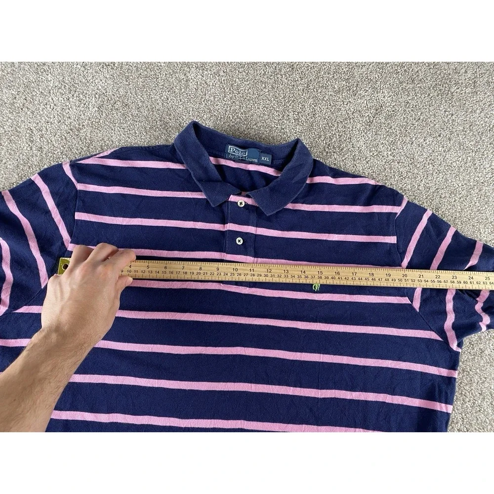 Polo Ralph Lauren Pink/Blue Striped Polo Shirt Cotton Green Pony Mens XXL Preppy
